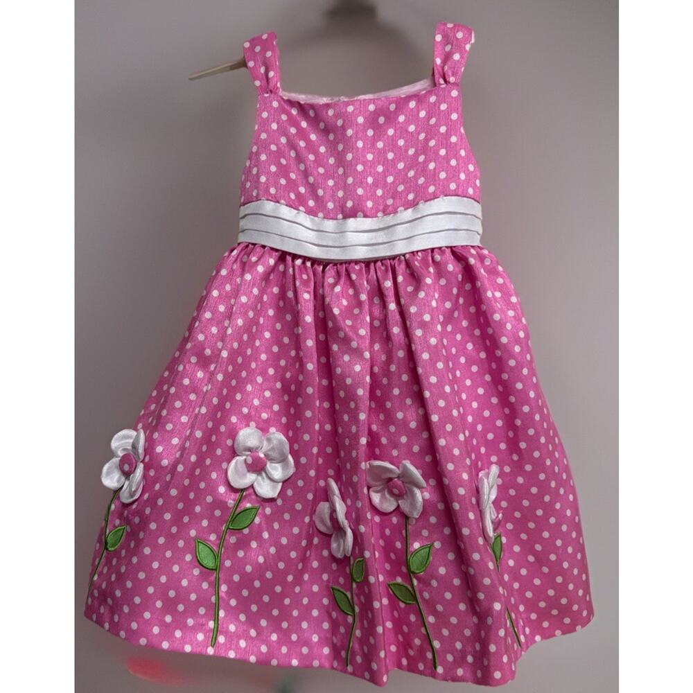 American Princess Pink & White Polka Dog W/ Flowers Dress (4T)